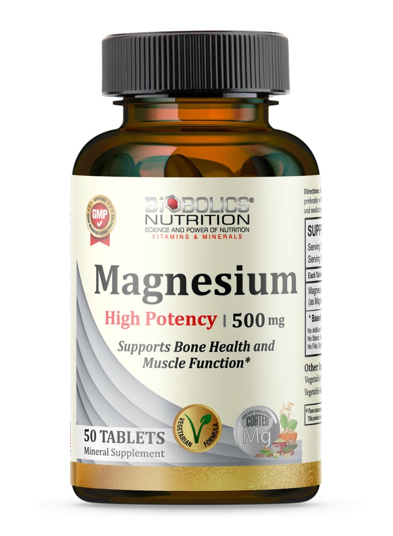 Biobolics Nutrition Magnesium High Potency 500mg Tablets Bone & Muscle Function Support Mineral Supplement 50 Tablets